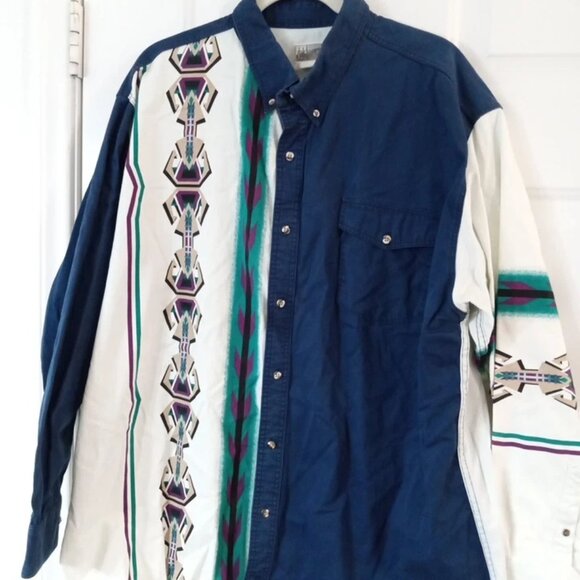 Vintage Express Rider Western Shirt Button Up Men's XXL Southwest Aztec Twill - Picture 5 of 6